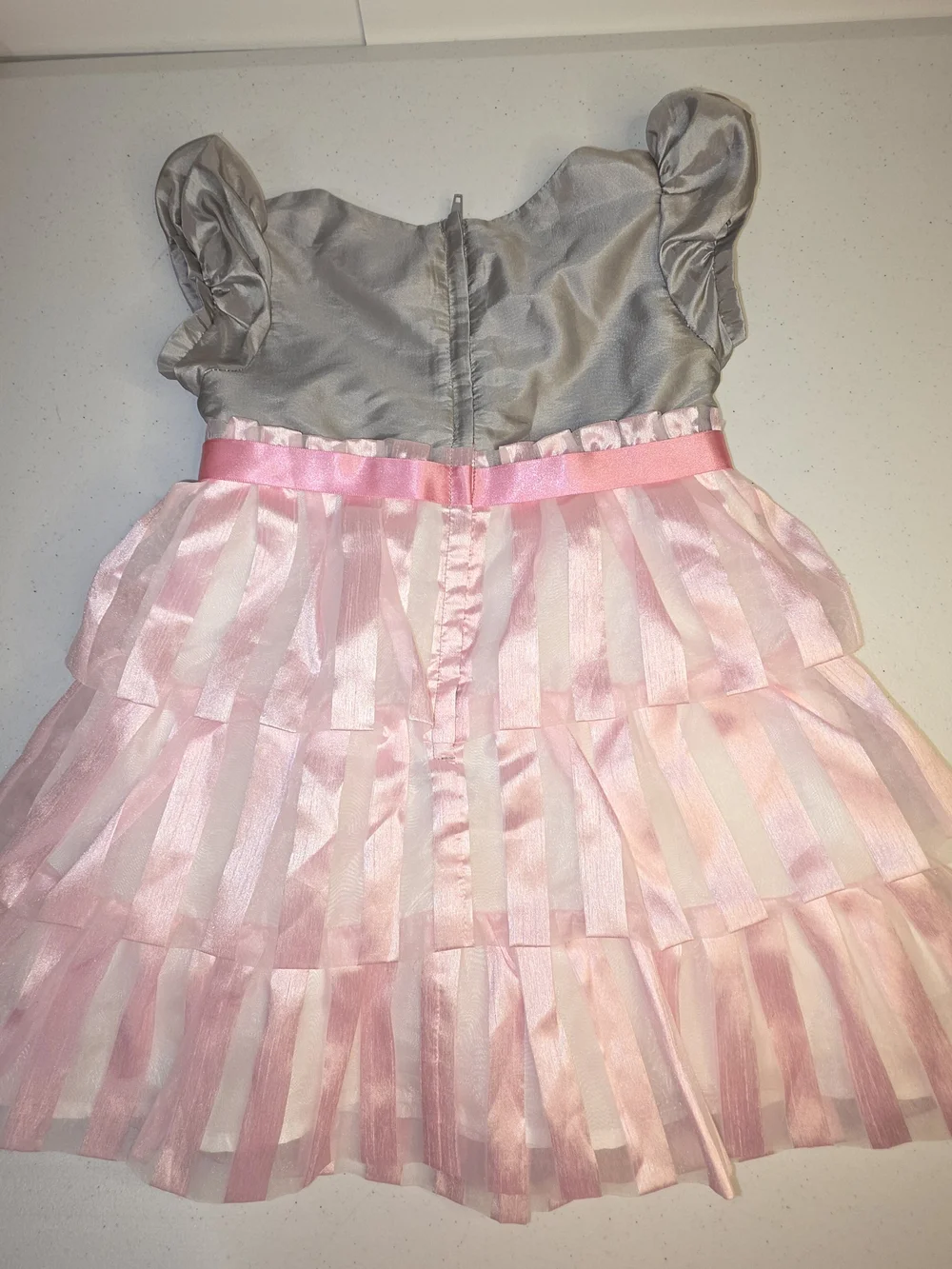 American Girl Bitty Baby Girl Twirly Tiered Dress Gray Pink Size 3 Toddler